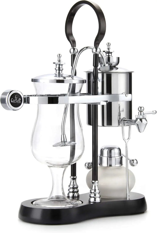 ☕️ Belgian Royal Syphon Coffee Maker – Luxury Balance Brewer (Silver & Black Column)