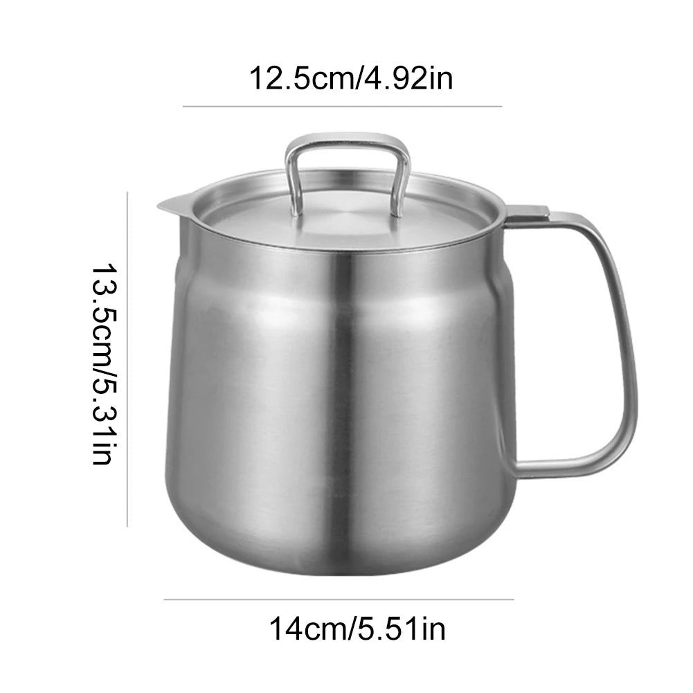 🛢️ 1.5L / 2L Stainless Steel Oil Filter Pot – Leak-Proof Deep Frying Container with Lid
