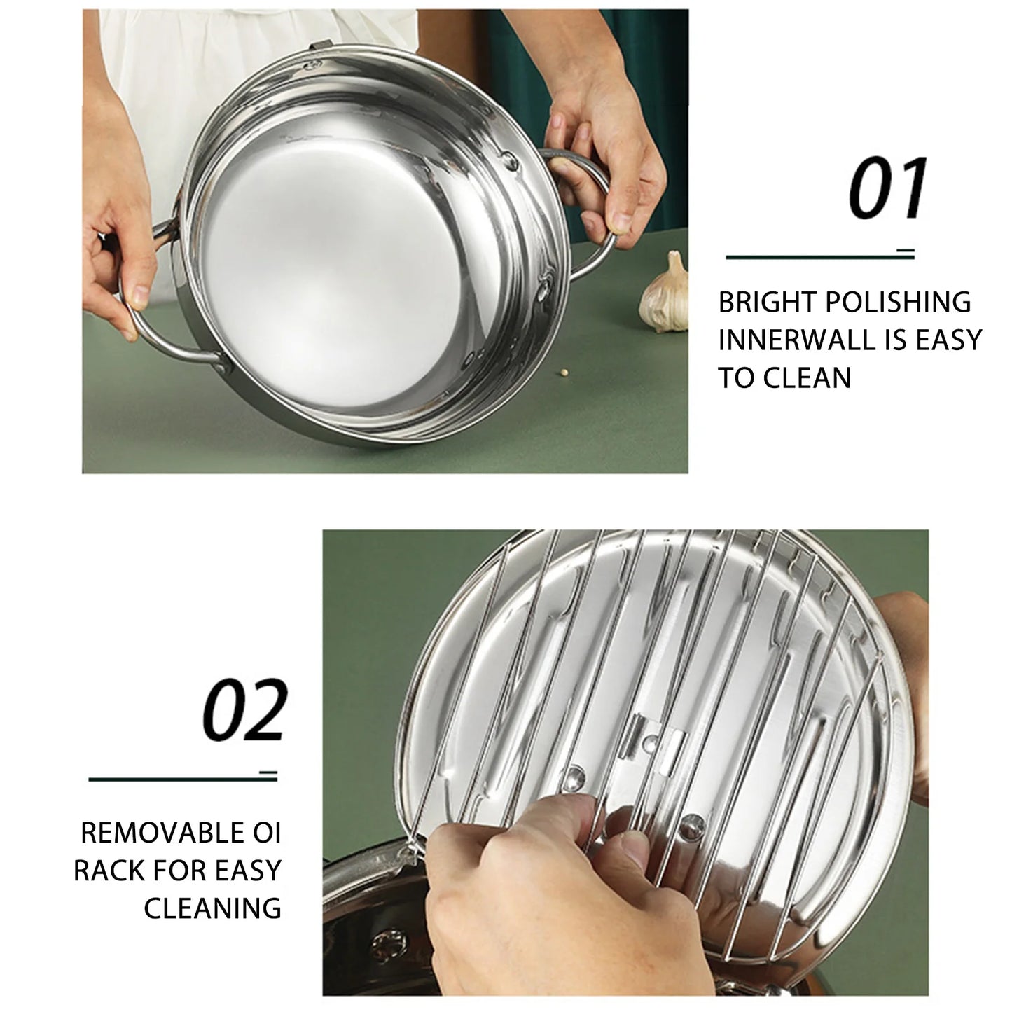 🍳 Thickened Stainless Steel Deep Fryer – Tempura Pan with Built-In Temperature Control