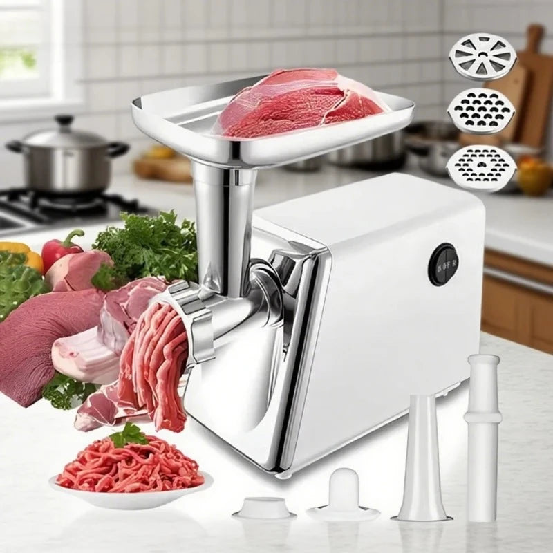 🥓 Electric Meat Grinder & Sausage Maker – 300–800W with 3 Grinding Plates & Juicer Function