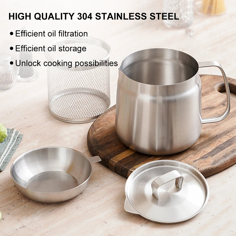 🛢️ 1.5L / 2L Stainless Steel Oil Filter Pot – Leak-Proof Deep Frying Container with Lid