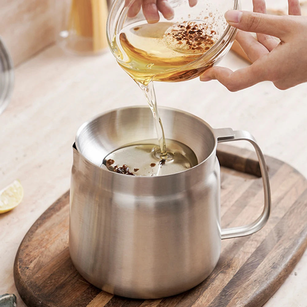 🛢️ 1.5L / 2L Stainless Steel Oil Filter Pot – Leak-Proof Deep Frying Container with Lid