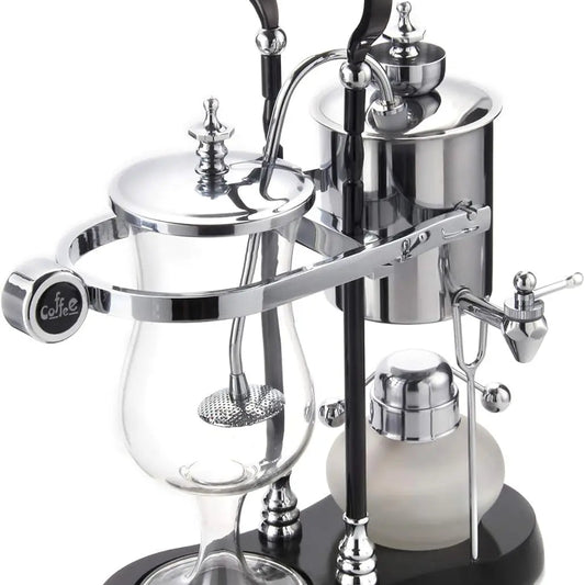 ☕️ Belgian Royal Syphon Coffee Maker – Luxury Balance Brewer (Silver & Black Column)