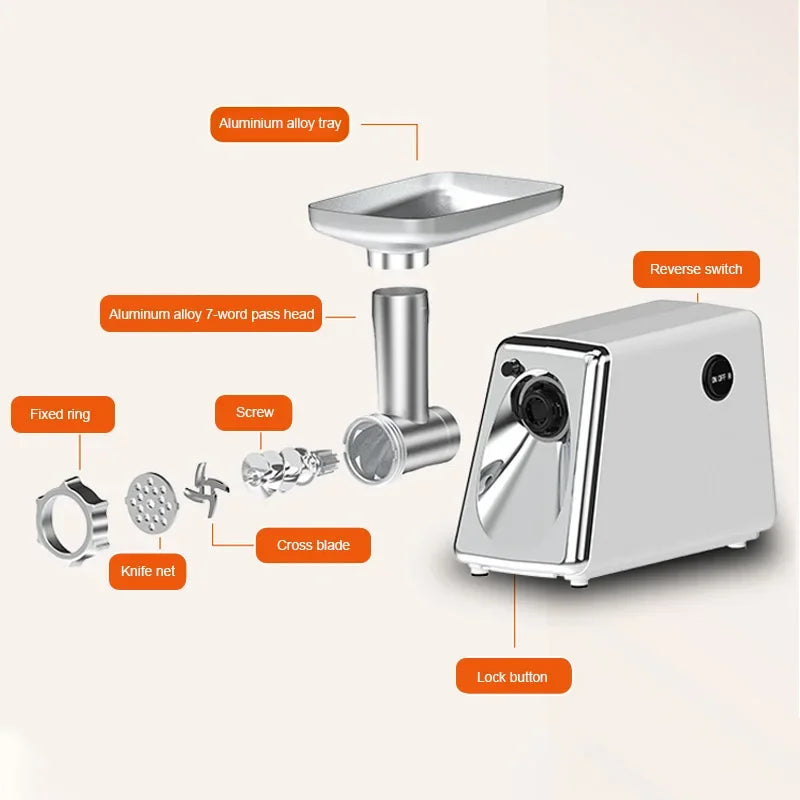 🥓 Electric Meat Grinder & Sausage Maker – 300–800W with 3 Grinding Plates & Juicer Function